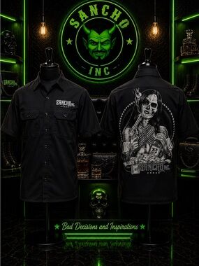 Sancho Inc Mechanic Shirt – Black Button-Up Graphic Workwear Streetwear 🔥